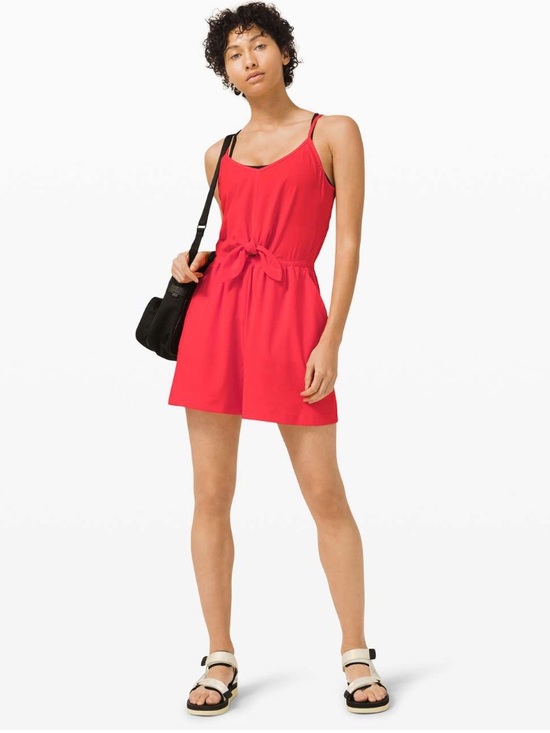 lululemon athletica Pants - Lululemon Handle the Heat Romper Carnation Red front tie shorts sz 4
